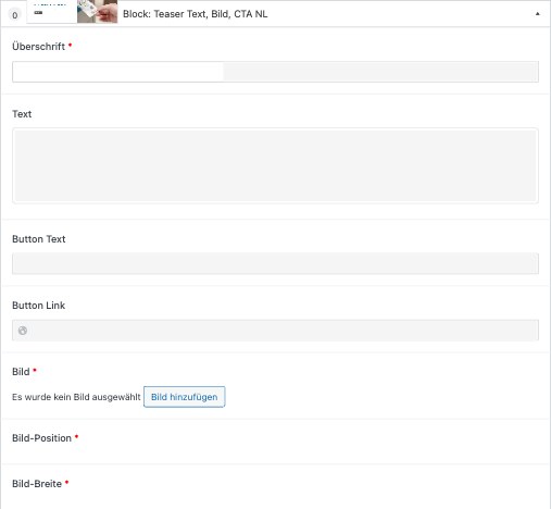 21. Block: Teaser Text, Bild, CTA NL – Backend