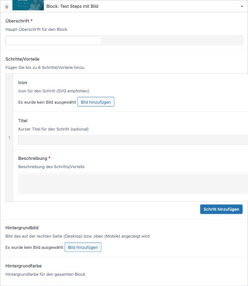12. Block: Text Steps mit Bild – Backend