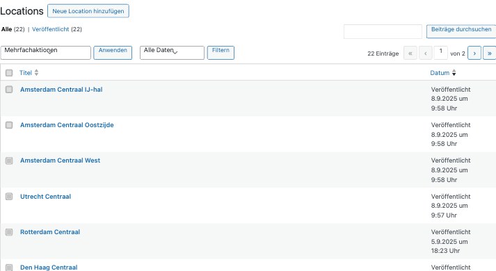 Locations Übersicht im Backend