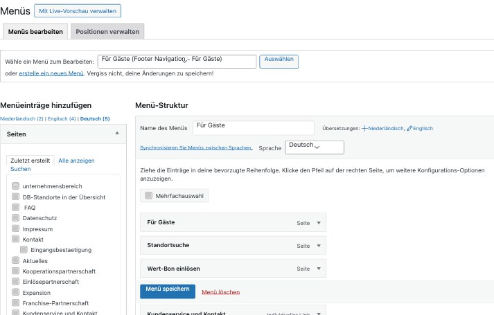 Menü-Verwaltung in WordPress