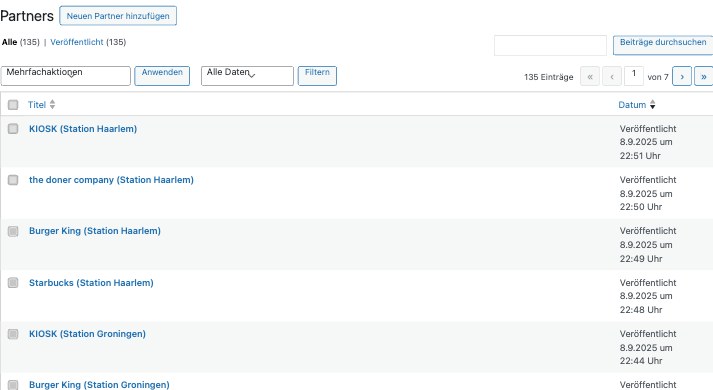 Partners Übersicht im Backend
